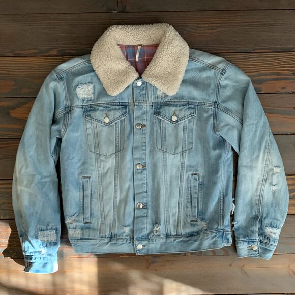 Free People Sherpa Lined Denim Jacket - Picture 1 of 8